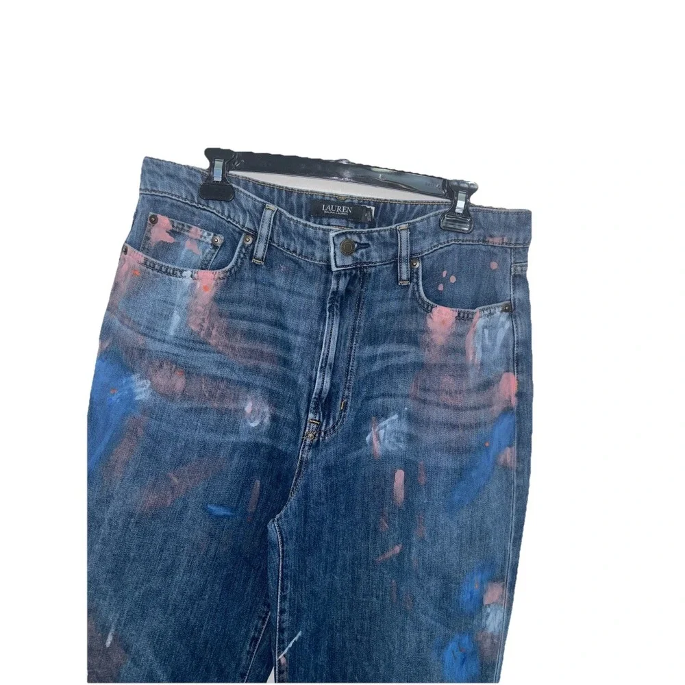Lauren Ralph Lauren Sz 12 Painted High-Rise Relaxed Cropped Jean Atlas Wash Boho